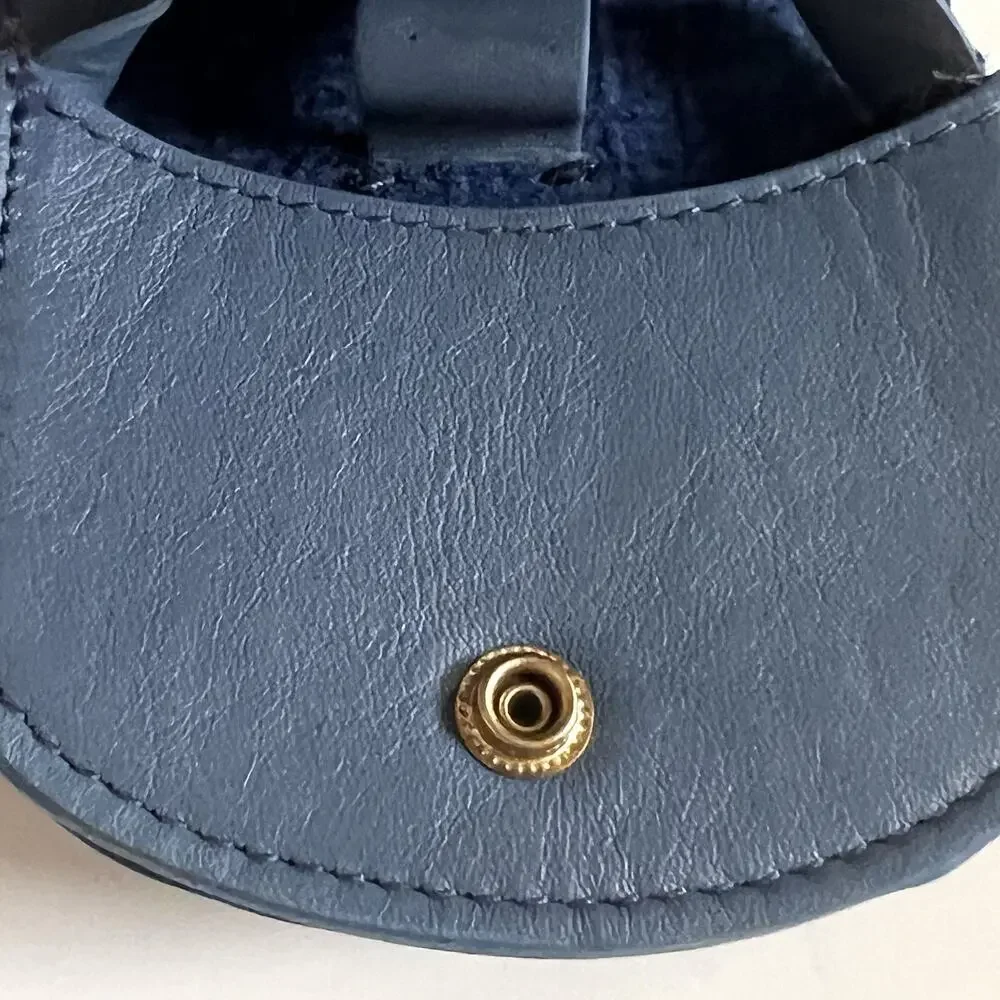 Velez Blue Leather Coin Pouch Mini Wallet Snap Closure Handcrafted Small Case